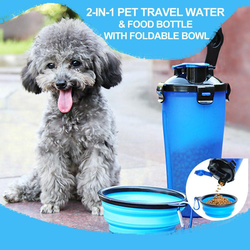 2-in-1 Pet Travel Water & Food Bottle with Foldable Bowl
