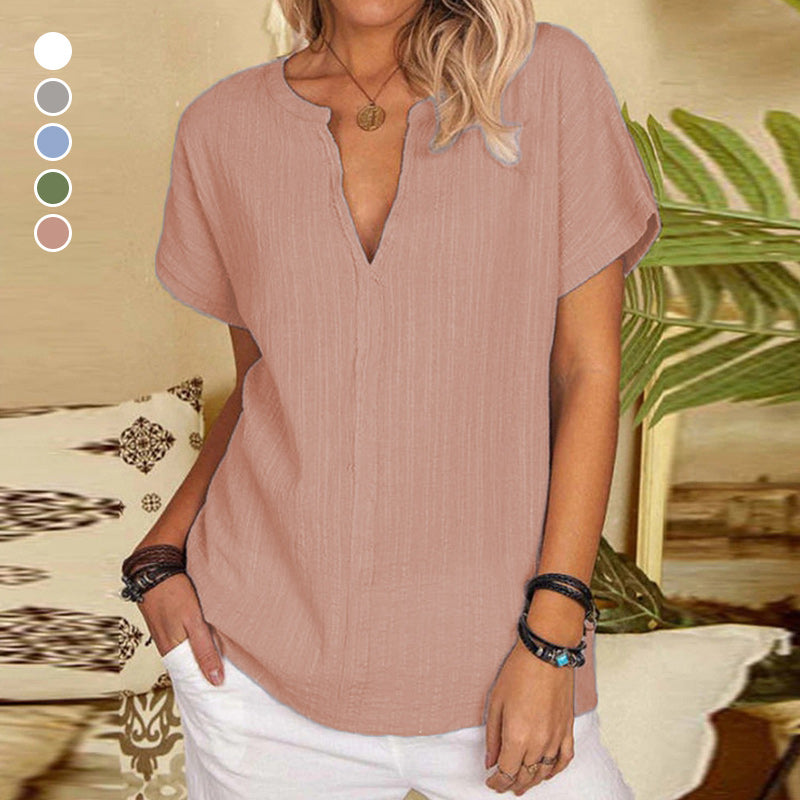 Cotton And Linen Solid Color T-Shirt