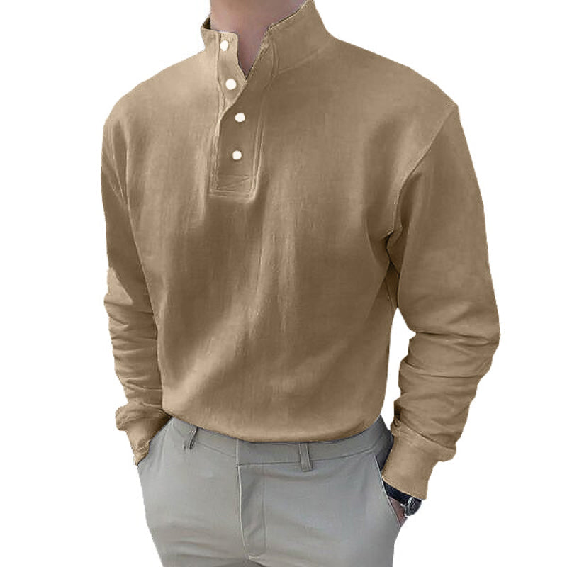 Men's High Neck Long Sleeve Polo Shirt