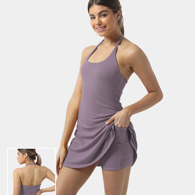Women's Sleeveless Exercise Tennis Dress with Built