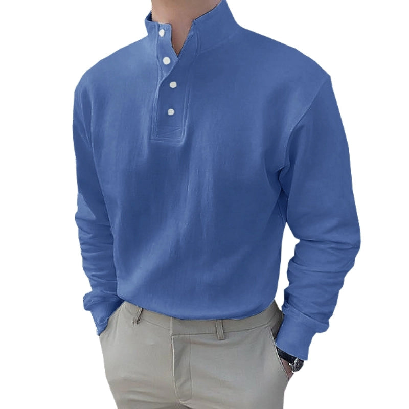 Men's High Neck Long Sleeve Polo Shirt