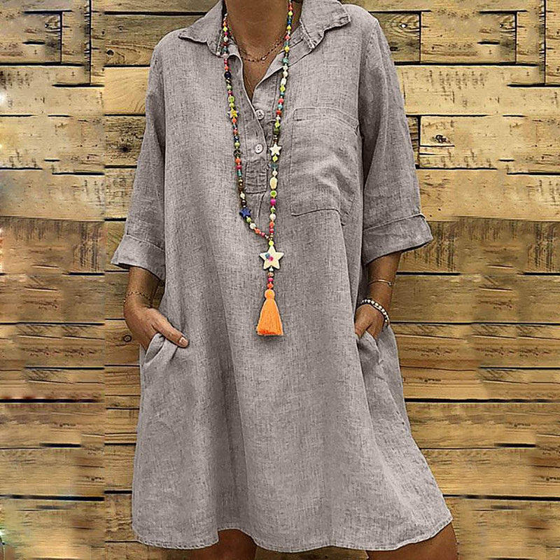 Lapel Dress with Buttons and Pockets